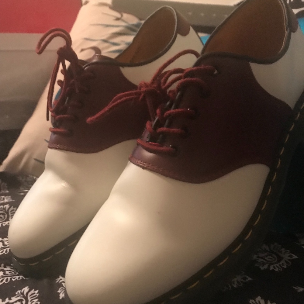 Maroon and white Doc Martens